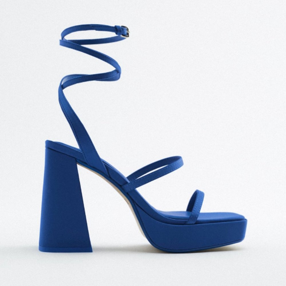 ZARA BLUE STRAPPY PLATFORM HEEL SANDALS $129